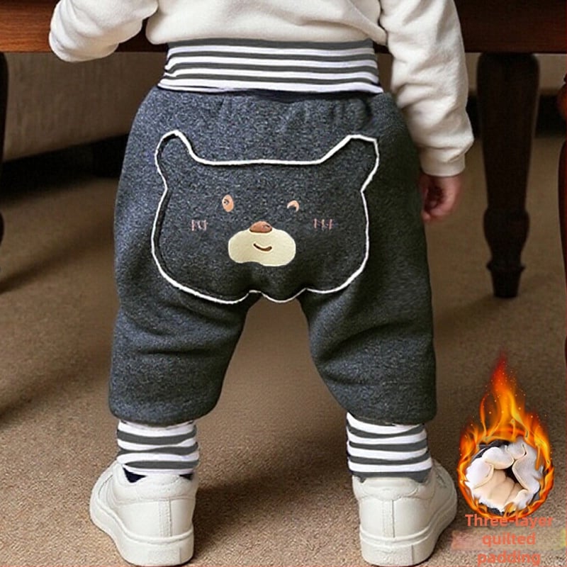 Kūdikių kelnės su fliso pamušalu, storos, aukštas liemuo, pilvo apsauga, gyvūnų raštas