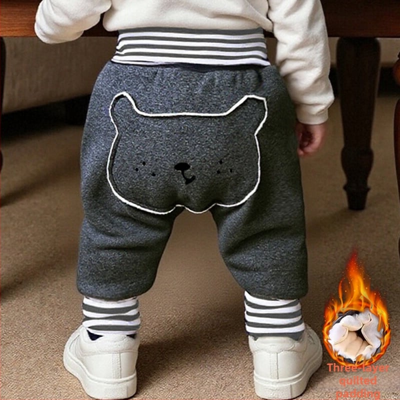 Kūdikių kelnės su fliso pamušalu, storos, aukštas liemuo, pilvo apsauga, gyvūnų raštas