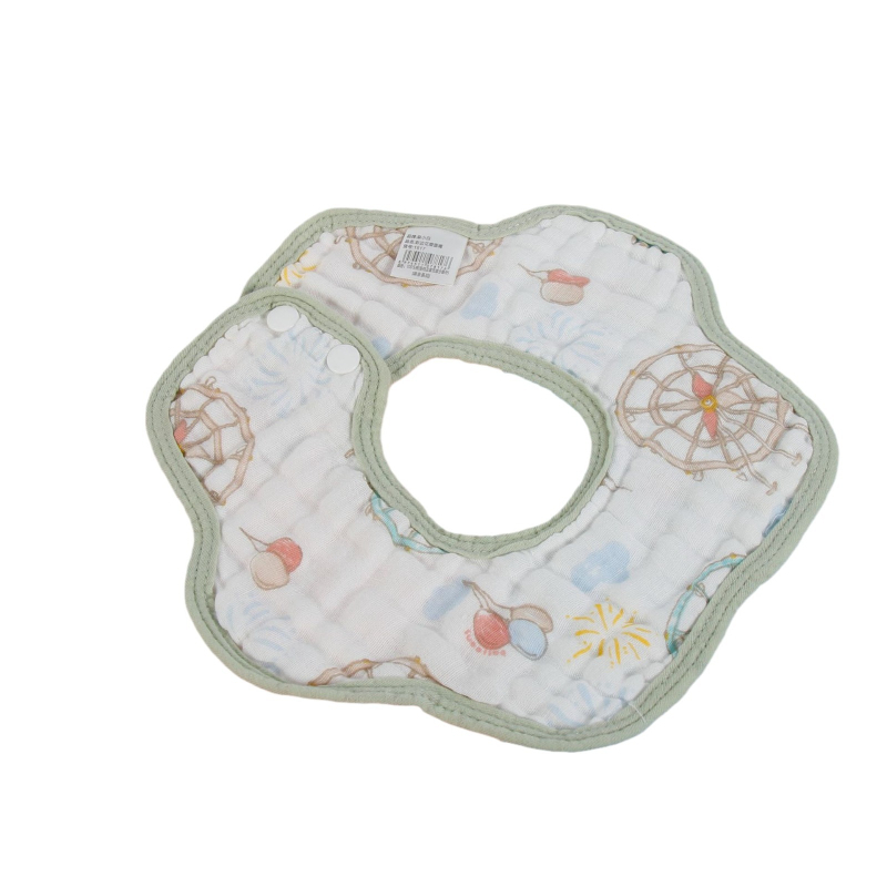 Bébi pamut etetőszalvéta, vízálló és foltálló, rajzfilm mintával, újszülötteknek 0–12 hónap