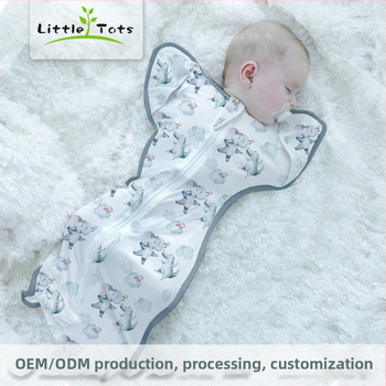 Little Tots újszülött pamut alvózsák, tiszta pamut 95%+, 0-1 év számára, nyár és tavasz, állatmintával, biztonsági osztály A