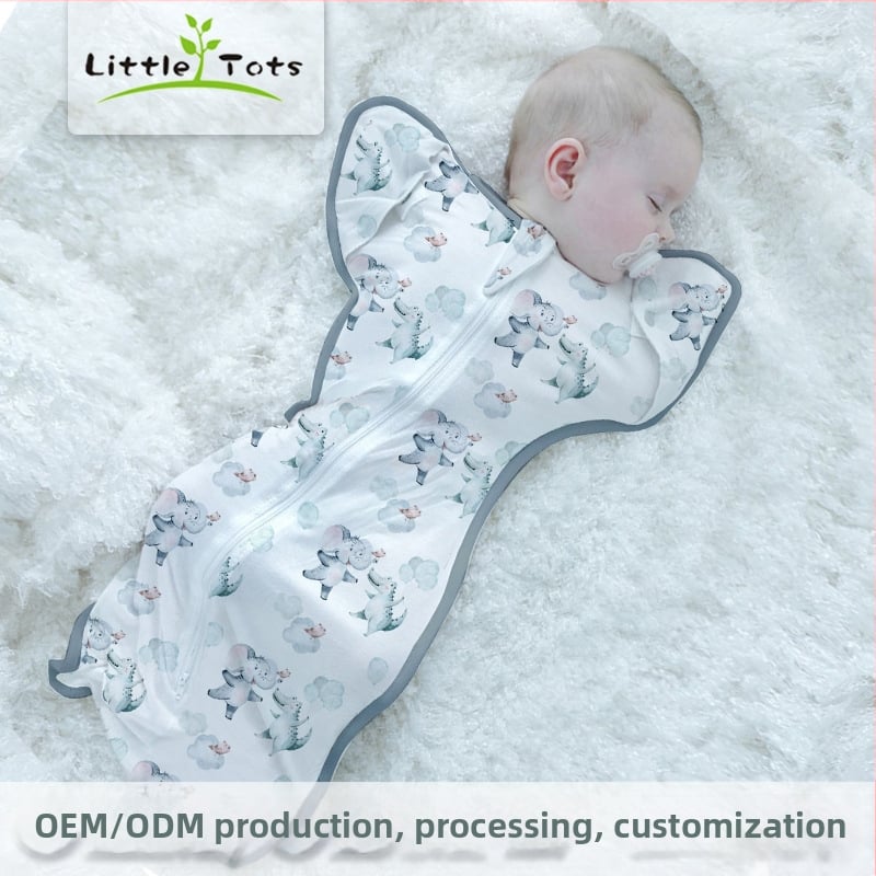 Little Tots újszülött pamut alvózsák, tiszta pamut 95%+, 0-1 év számára, nyár és tavasz, állatmintával, biztonsági osztály A
