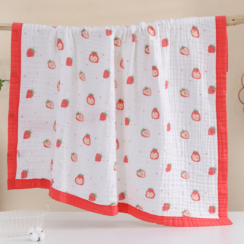 Dječji ručnik za kupanje od 100% pamuka, šestoslojna gaza seersucker, otisak, široka obruba, mekano upijanje, mogućnost loga, težina 300-400 g