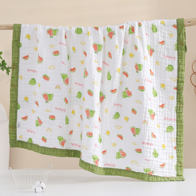 Dječji ručnik za kupanje od 100% pamuka, šestoslojna gaza seersucker, otisak, široka obruba, mekano upijanje, mogućnost loga, težina 300-400 g