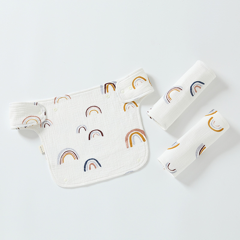 Babasz szalvéta vállpánttal - egész éves használatra, nedvszívó, 100% pamut géz, 0–12 hónapos babáknak, egyszínű vagy mintás