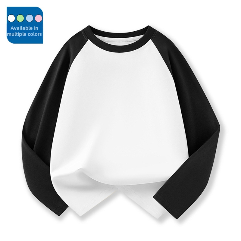 Vaikų raglano ilgų rankovių marškinėliai iš 100% medvilnės, apvalus kaklas, vienalytė spalva, drėgmės reguliavimas, švelnus paviršius, tinkamas pavasariui ir rudeniui, vaikams 3–8 ir 8+ metų