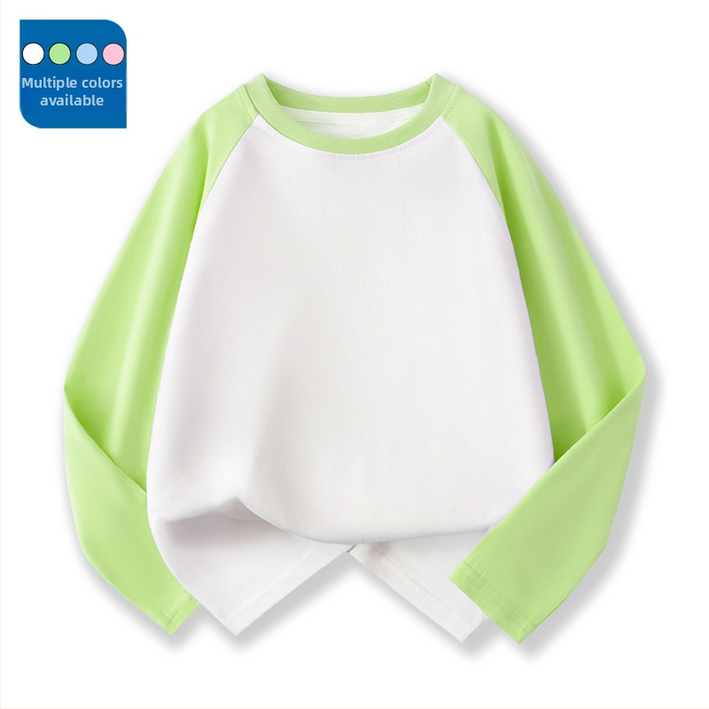 Vaikų raglano ilgų rankovių marškinėliai iš 100% medvilnės, apvalus kaklas, vienalytė spalva, drėgmės reguliavimas, švelnus paviršius, tinkamas pavasariui ir rudeniui, vaikams 3–8 ir 8+ metų