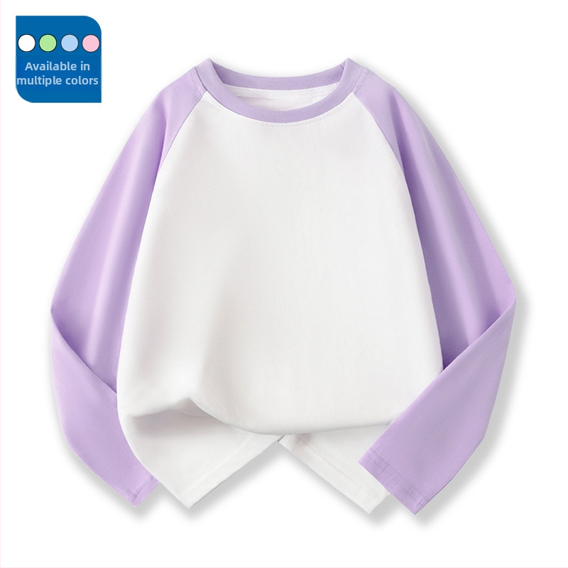 Vaikų raglano ilgų rankovių marškinėliai iš 100% medvilnės, apvalus kaklas, vienalytė spalva, drėgmės reguliavimas, švelnus paviršius, tinkamas pavasariui ir rudeniui, vaikams 3–8 ir 8+ metų