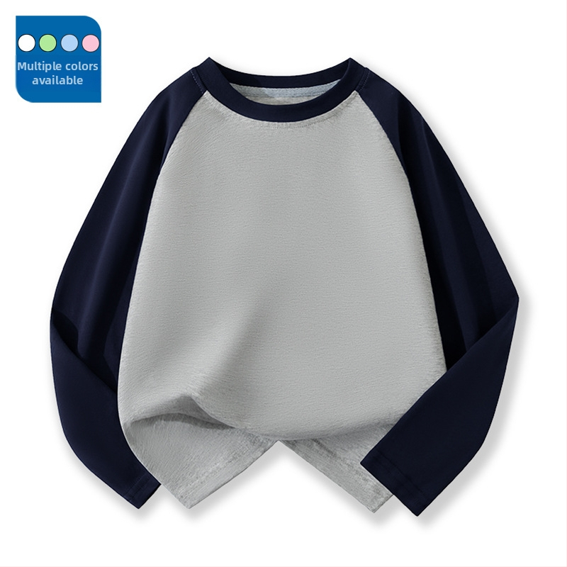 Vaikų raglano ilgų rankovių marškinėliai iš 100% medvilnės, apvalus kaklas, vienalytė spalva, drėgmės reguliavimas, švelnus paviršius, tinkamas pavasariui ir rudeniui, vaikams 3–8 ir 8+ metų