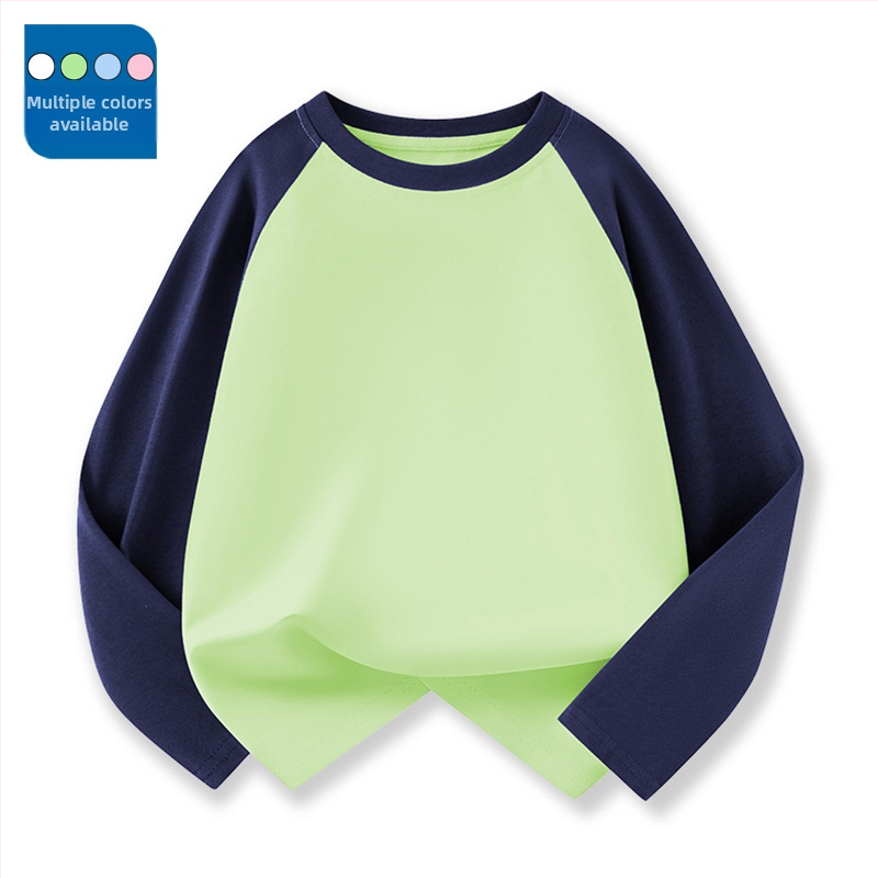 Vaikų raglano ilgų rankovių marškinėliai iš 100% medvilnės, apvalus kaklas, vienalytė spalva, drėgmės reguliavimas, švelnus paviršius, tinkamas pavasariui ir rudeniui, vaikams 3–8 ir 8+ metų