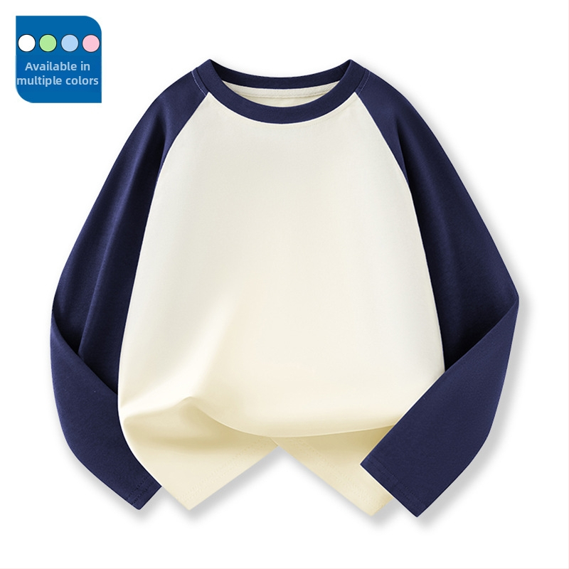 Vaikų raglano ilgų rankovių marškinėliai iš 100% medvilnės, apvalus kaklas, vienalytė spalva, drėgmės reguliavimas, švelnus paviršius, tinkamas pavasariui ir rudeniui, vaikams 3–8 ir 8+ metų