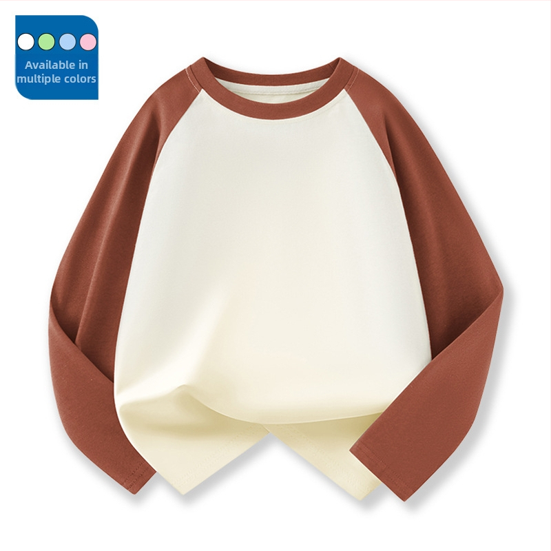 Vaikų raglano ilgų rankovių marškinėliai iš 100% medvilnės, apvalus kaklas, vienalytė spalva, drėgmės reguliavimas, švelnus paviršius, tinkamas pavasariui ir rudeniui, vaikams 3–8 ir 8+ metų