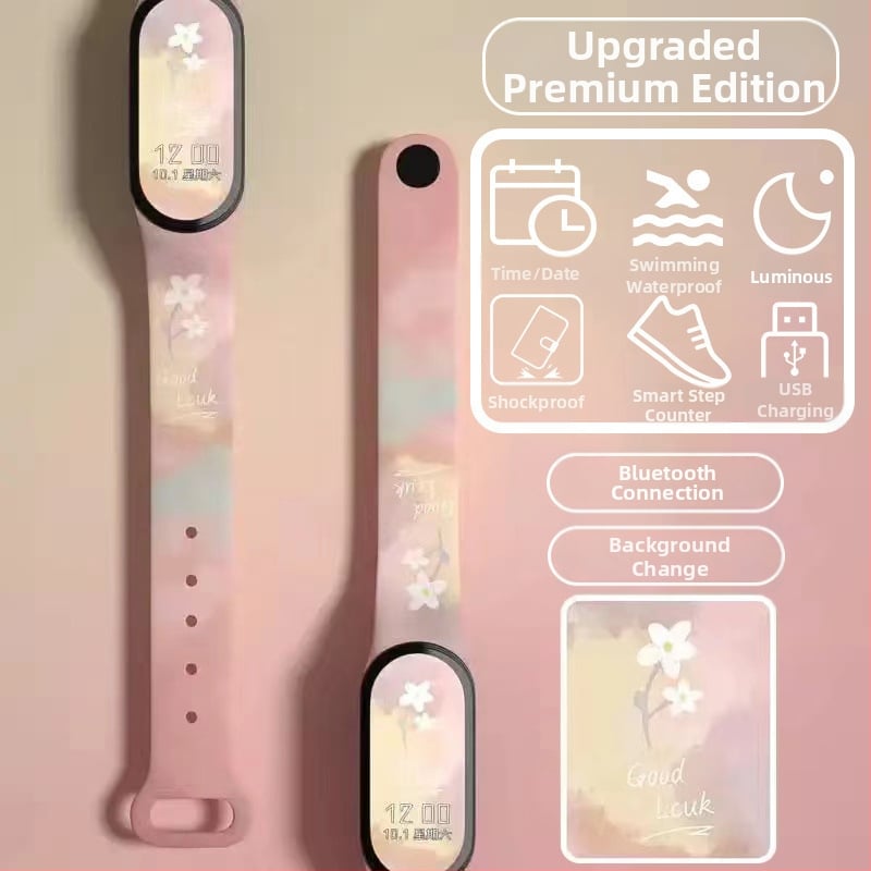 Gyerekeknek szánt okos karkötő – lépésszámláló, pulzusmérés, újratölthető, Android-kompatibilis, szilikon szíj, alumínium ötvözet tok