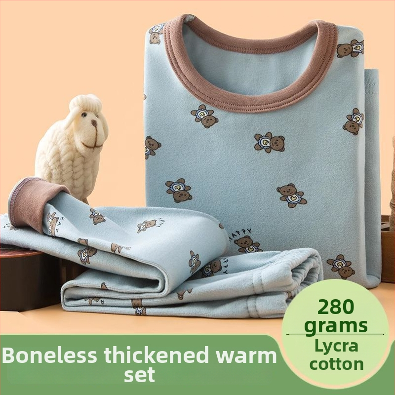 Detský hrubý jesenný set top a nohavíc na základný vrstvu termálneho oblečenia, chlapec – ľanová tkanina, hlavný materiál: zajacie kožušiny