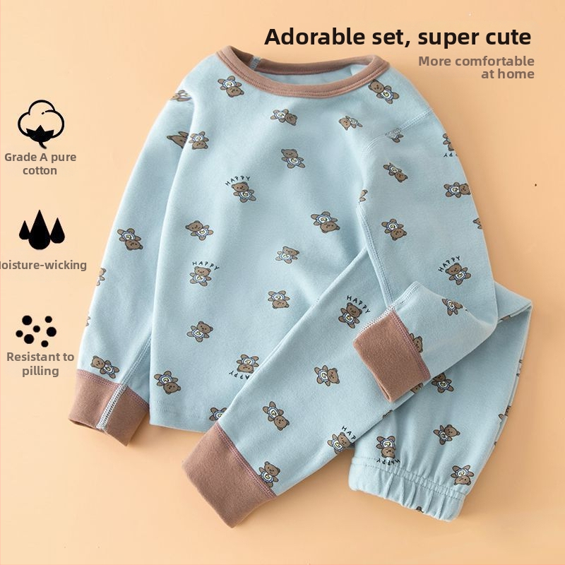 Detský hrubý jesenný set top a nohavíc na základný vrstvu termálneho oblečenia, chlapec – ľanová tkanina, hlavný materiál: zajacie kožušiny