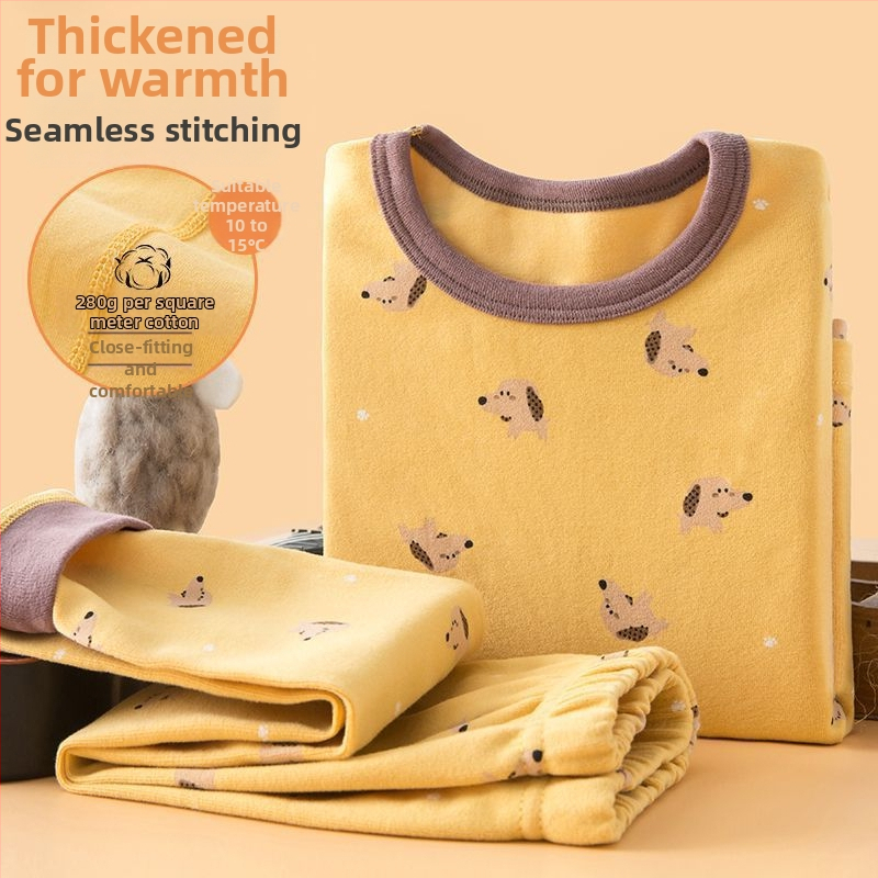 Detský hrubý jesenný set top a nohavíc na základný vrstvu termálneho oblečenia, chlapec – ľanová tkanina, hlavný materiál: zajacie kožušiny