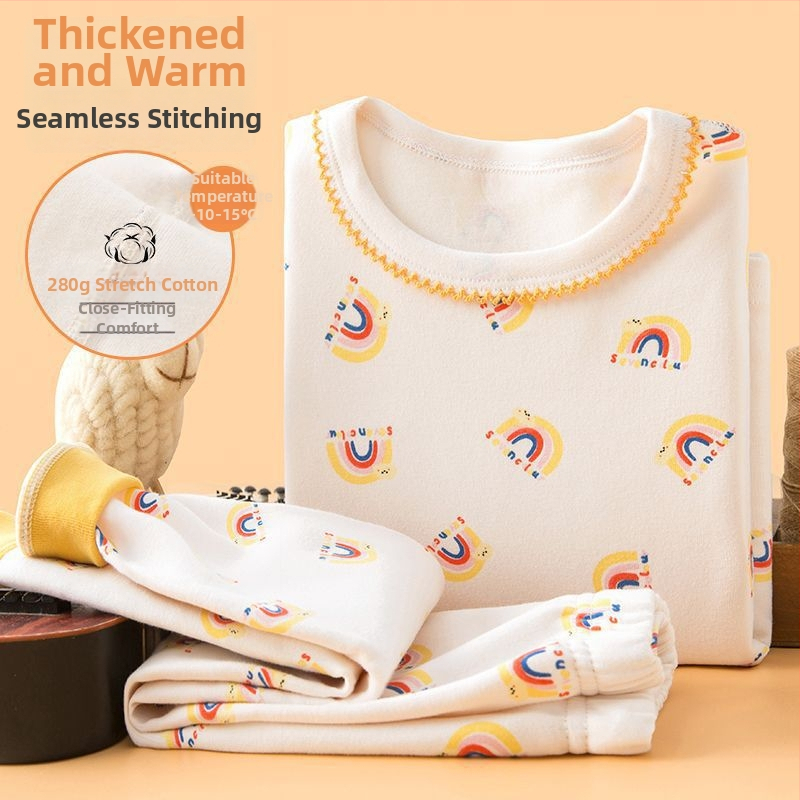 Detský hrubý jesenný set top a nohavíc na základný vrstvu termálneho oblečenia, chlapec – ľanová tkanina, hlavný materiál: zajacie kožušiny