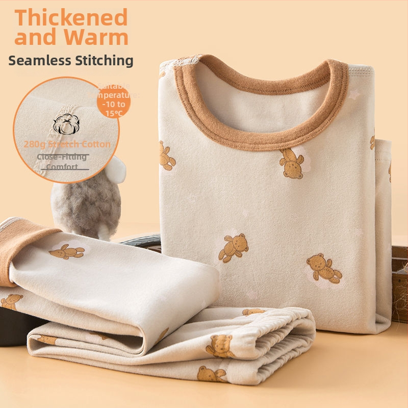 Detský hrubý jesenný set top a nohavíc na základný vrstvu termálneho oblečenia, chlapec – ľanová tkanina, hlavný materiál: zajacie kožušiny