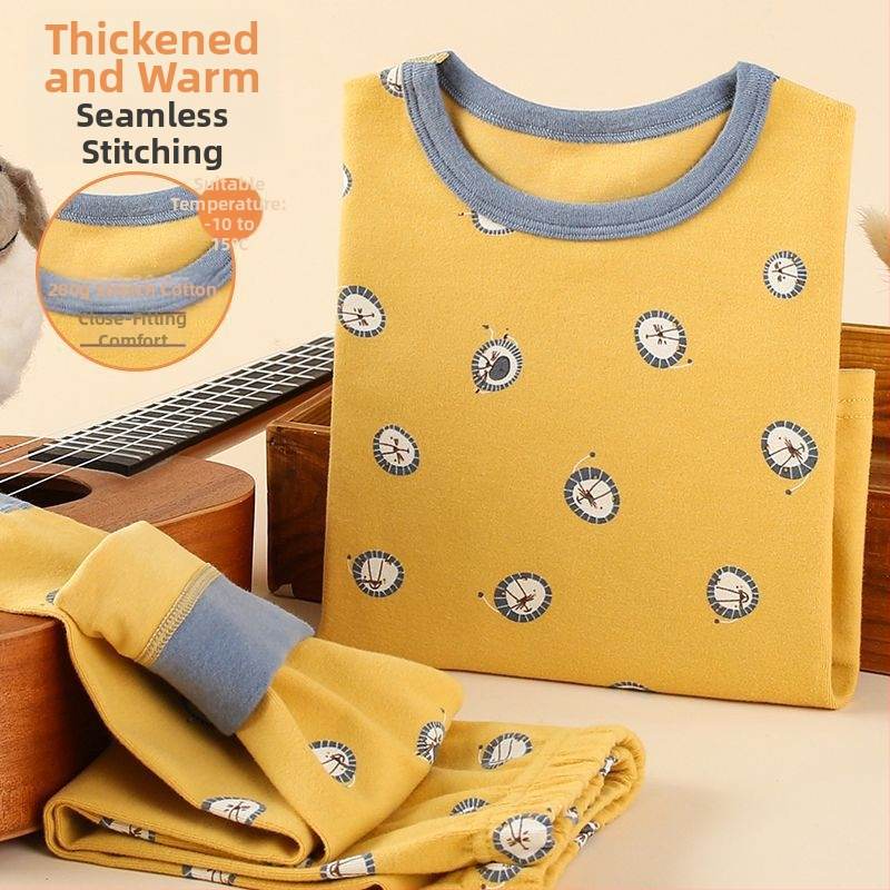 Detský hrubý jesenný set top a nohavíc na základný vrstvu termálneho oblečenia, chlapec – ľanová tkanina, hlavný materiál: zajacie kožušiny