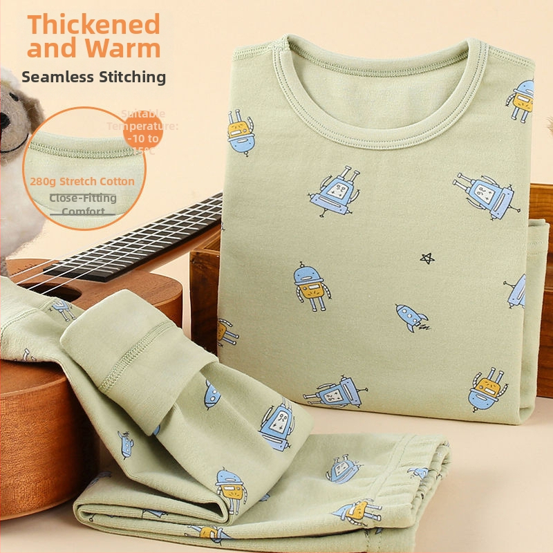 Detský hrubý jesenný set top a nohavíc na základný vrstvu termálneho oblečenia, chlapec – ľanová tkanina, hlavný materiál: zajacie kožušiny