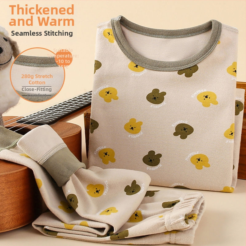 Detský hrubý jesenný set top a nohavíc na základný vrstvu termálneho oblečenia, chlapec – ľanová tkanina, hlavný materiál: zajacie kožušiny