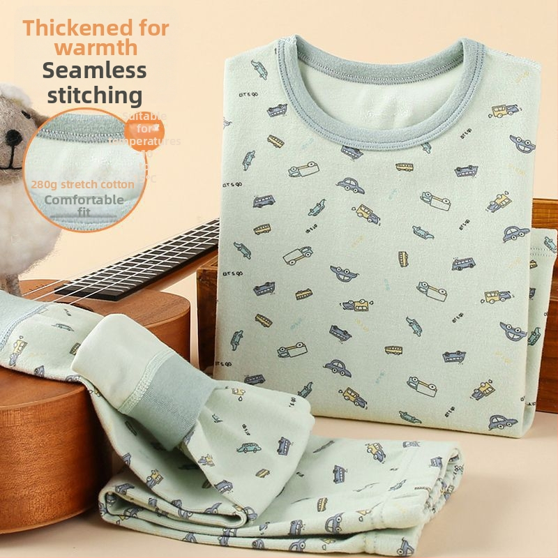 Detský hrubý jesenný set top a nohavíc na základný vrstvu termálneho oblečenia, chlapec – ľanová tkanina, hlavný materiál: zajacie kožušiny