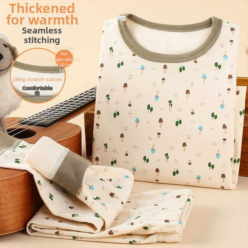 Detský hrubý jesenný set top a nohavíc na základný vrstvu termálneho oblečenia, chlapec – ľanová tkanina, hlavný materiál: zajacie kožušiny