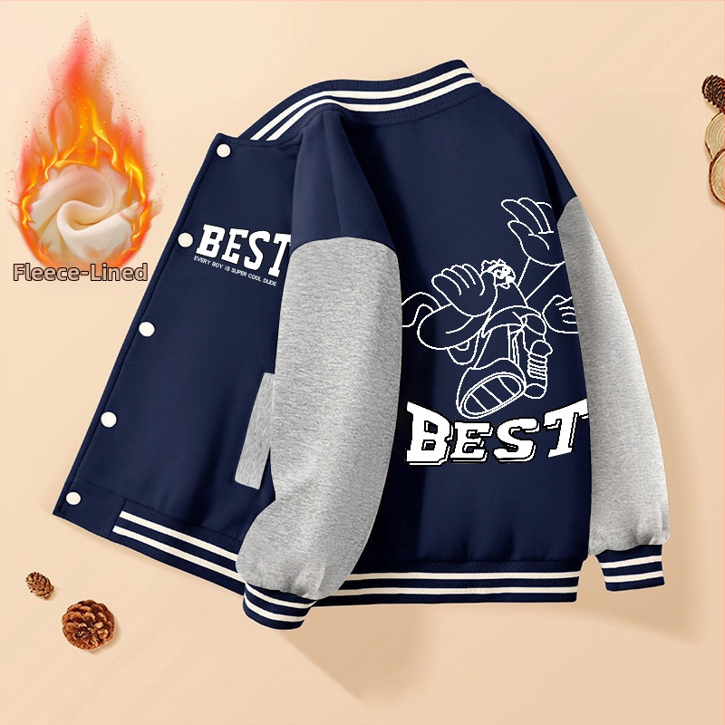 Vaikų berniukų kasdieninė striukė, išorė 60% poliesteris, pamušalas iš medvilnės, be gobtuvo, be apykaklės, storas išorinis audinys, žiemos modelis 2024