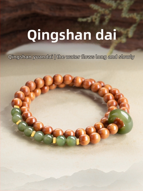 Náramok zo santalového dreva s korálkami, gravírovaný, moderný minimalistický štýl, jar 2025