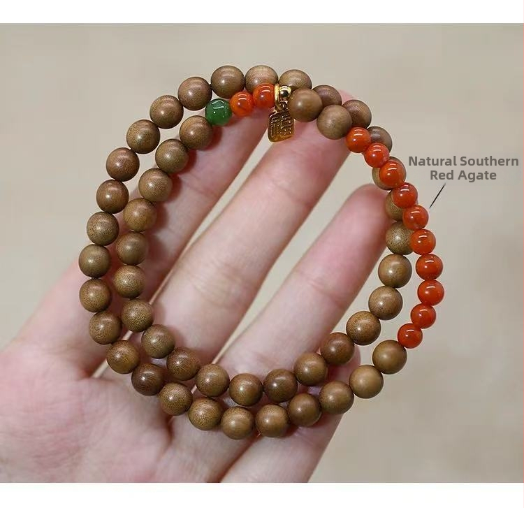 Náramok zo santalového dreva s korálkami, gravírovaný, moderný minimalistický štýl, jar 2025