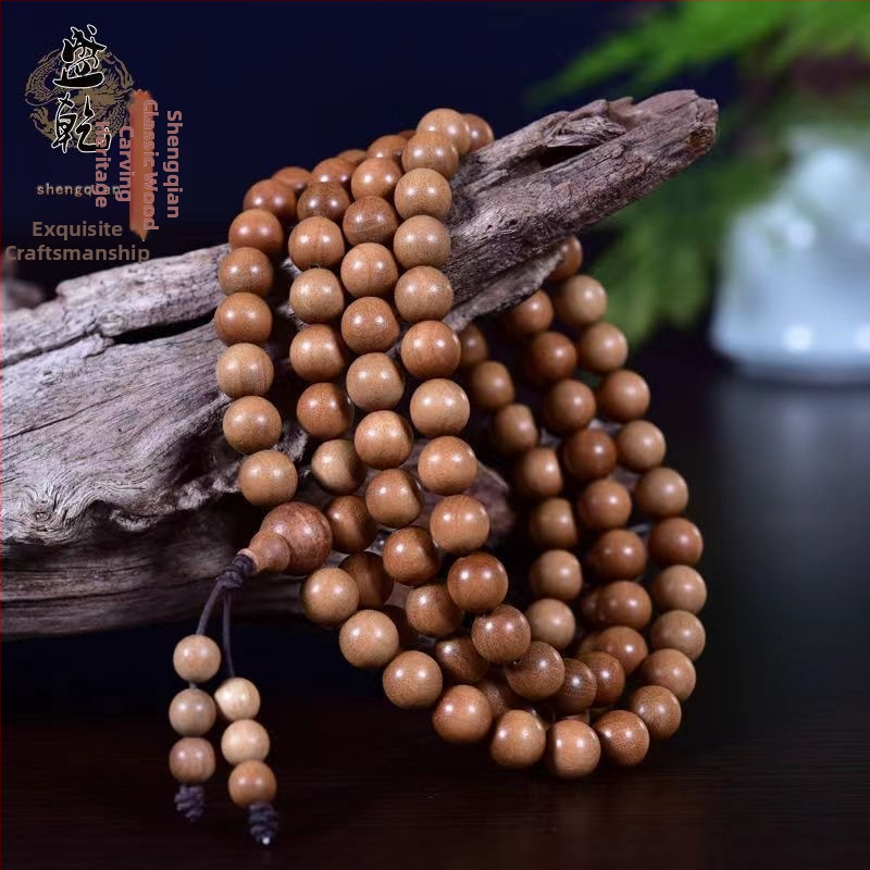 Náramok zo santalového dreva s korálkami, gravírovaný, moderný minimalistický štýl, jar 2025