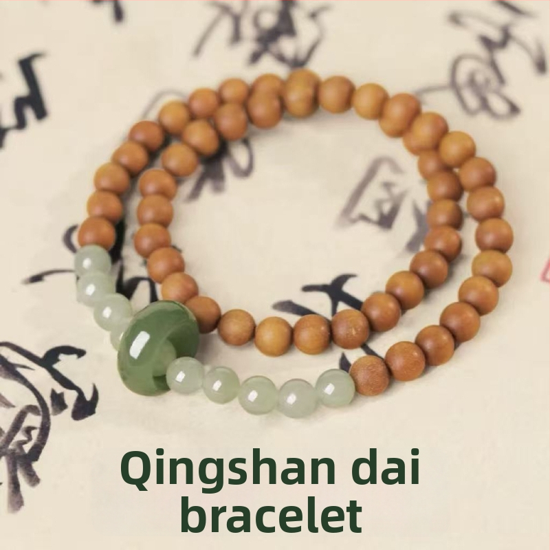 Náramok zo santalového dreva s korálkami, gravírovaný, moderný minimalistický štýl, jar 2025