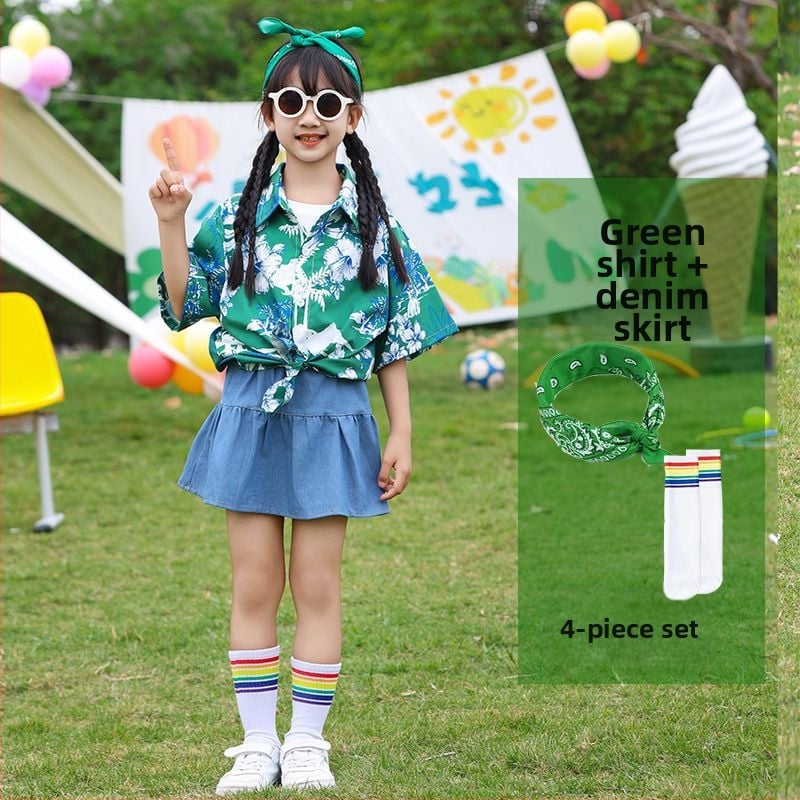 Vaikų šokių kostiumas Hong Kong stiliaus — unisex, amžiaus grupė 3-8 metų, vasara, medvilnės-poliesterio mišinys