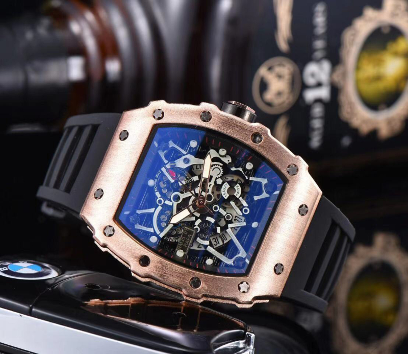 Muški kvarcni sat s kalendarom, brojčanik 49 mm, gumeni remen, kućište od legure