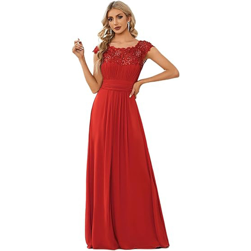 Estélyi ruha, U-galléval, ujj nélküli, magas derekú, hosszú szoknyával (2024 téli kollekció, poliészter)