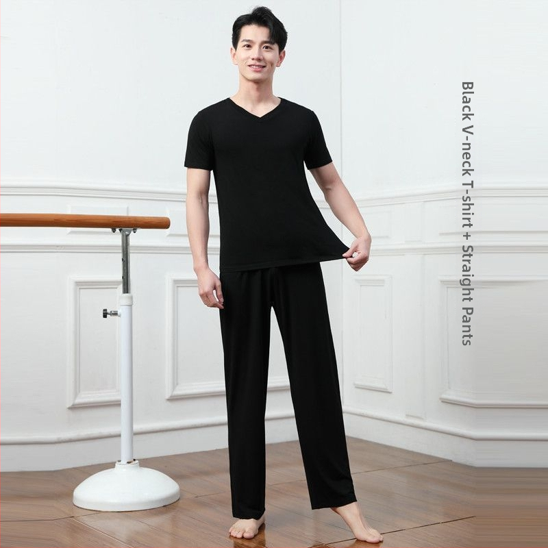 Vyrų šokių komplektas – viršus ir kelnės iš modalinio audinio, vasara, Lotynų ir etniniai šokiai