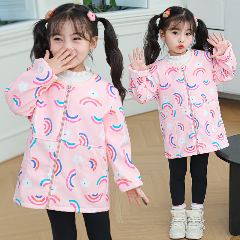 Vaikų vandeniui atspari dažymo smockas su fleece įdėklu iš poliesterio, unisex, atsparus įtrūkimams