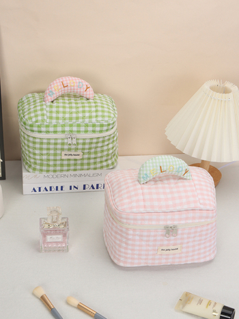 Kosmetinė delninė su langelių raštu, medvilninis korpusas, užtrauktukas, poliesterio pamušalas, prekės ženklas Aoya