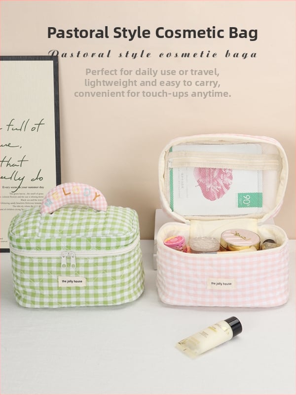 Kosmetinė delninė su langelių raštu, medvilninis korpusas, užtrauktukas, poliesterio pamušalas, prekės ženklas Aoya