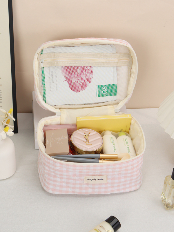 Kosmetinė delninė su langelių raštu, medvilninis korpusas, užtrauktukas, poliesterio pamušalas, prekės ženklas Aoya