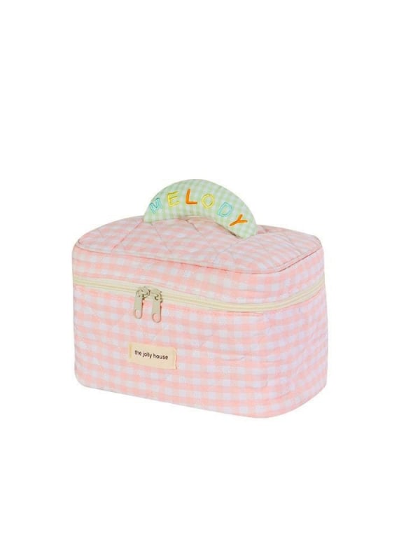 Kosmetinė delninė su langelių raštu, medvilninis korpusas, užtrauktukas, poliesterio pamušalas, prekės ženklas Aoya