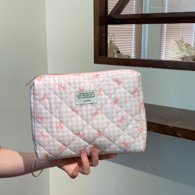 Kosmetinė delninė su langelių raštu, medvilninis korpusas, užtrauktukas, poliesterio pamušalas, prekės ženklas Aoya