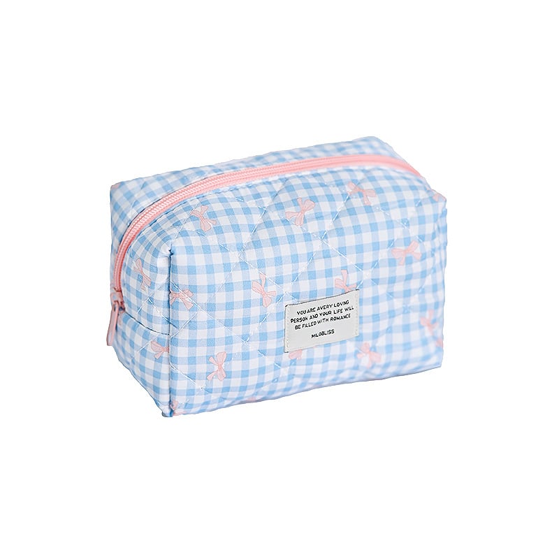 Kosmetinė delninė su langelių raštu, medvilninis korpusas, užtrauktukas, poliesterio pamušalas, prekės ženklas Aoya