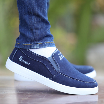 Vyrų kvėpuojančios drobinės Slip-On bateliai — žemas viršus, gumos padas, laisvalaikio stilius
