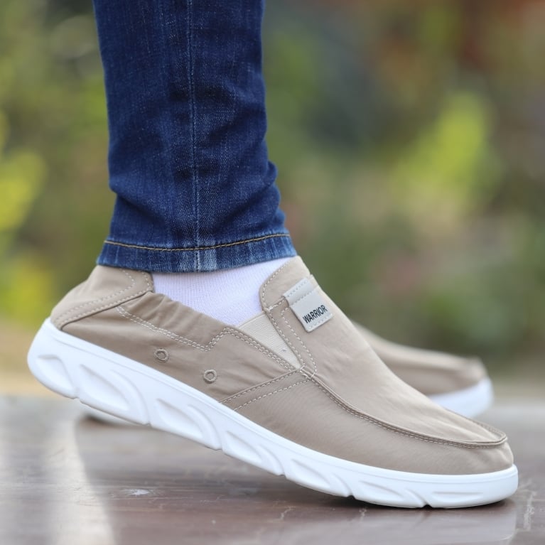 Vyrų kvėpuojančios drobinės Slip-On bateliai — žemas viršus, gumos padas, laisvalaikio stilius