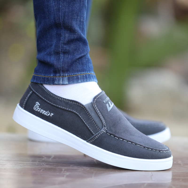 Vyrų kvėpuojančios drobinės Slip-On bateliai — žemas viršus, gumos padas, laisvalaikio stilius