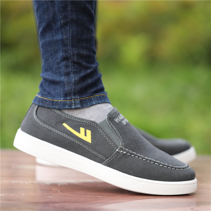 Vyrų kvėpuojančios drobinės Slip-On bateliai — žemas viršus, gumos padas, laisvalaikio stilius