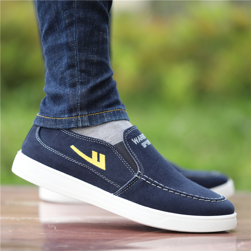 Vyrų kvėpuojančios drobinės Slip-On bateliai — žemas viršus, gumos padas, laisvalaikio stilius