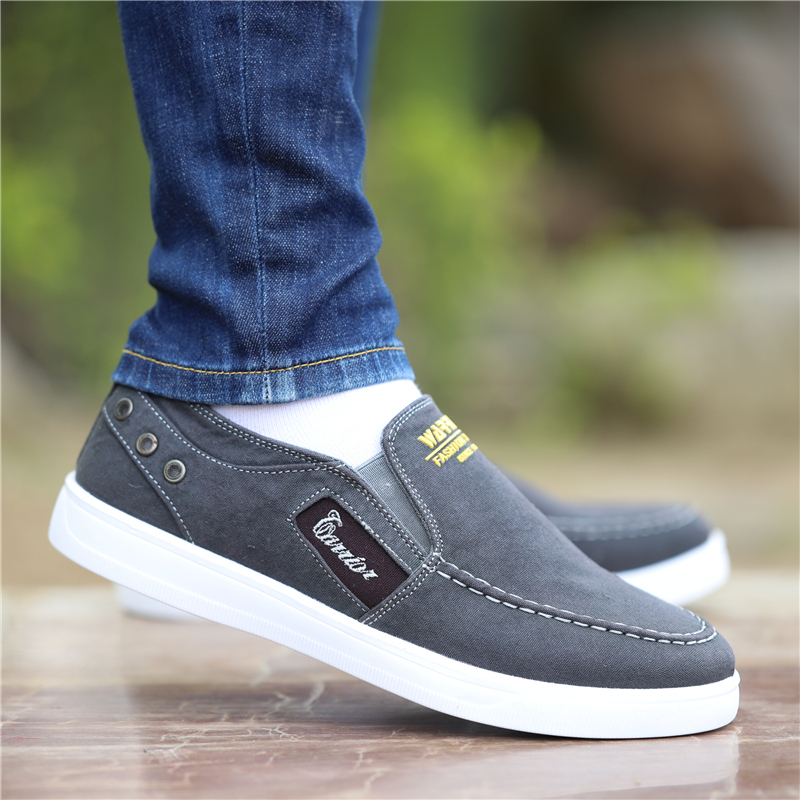 Vyrų kvėpuojančios drobinės Slip-On bateliai — žemas viršus, gumos padas, laisvalaikio stilius