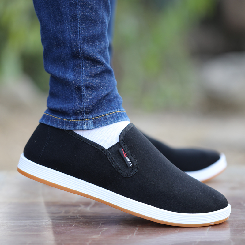 Vyrų kvėpuojančios drobinės Slip-On bateliai — žemas viršus, gumos padas, laisvalaikio stilius