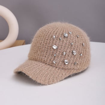 Korejiešu stila adīta cepure ar kristāliem sievietēm, jauna rudens-ziemas modes eleganta cepure ar kristāliem, daudzpusīga un silta beisbola cepure